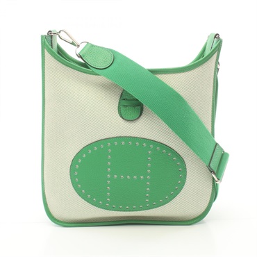 HERMES Evelyne 3 PM Shoulder crossbody Bag R Toile H leather Bamboo natural SHW