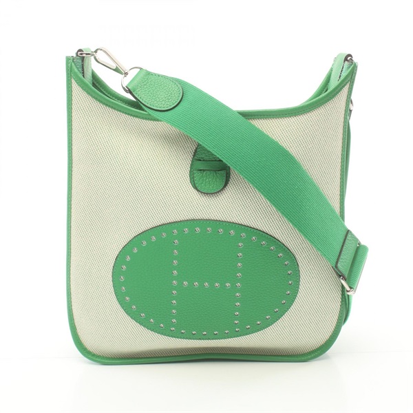 HERMES Evelyne 3 PM Shoulder crossbody Bag R Toile H leather Bamboo natural SHW