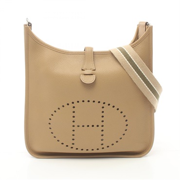 HERMES Evelyne 1 PM Trench Shoulder Bag Clemence leather Beige Used L SHW