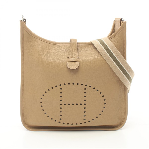 HERMES Evelyne 1 PM Trench Shoulder Bag Clemence leather Beige Used L SHW