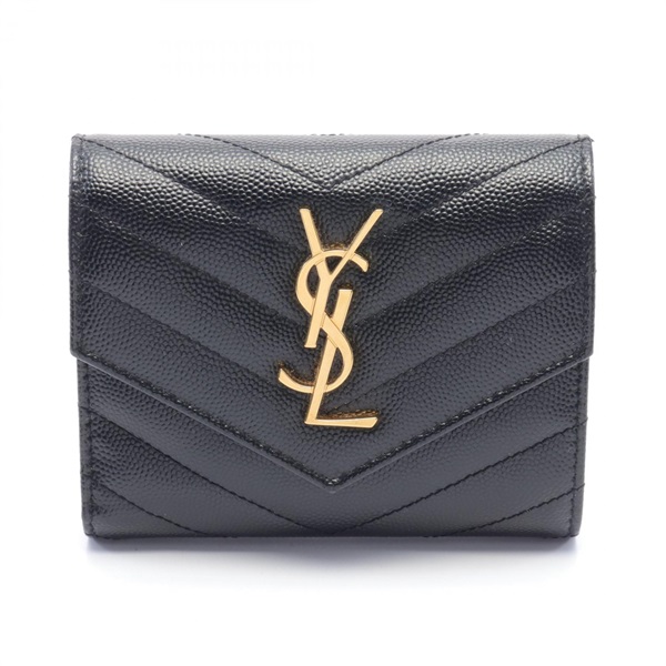 SAINT LAURENT PARIS Monogram Tri-fold wallet Purse 403943 leather Black Used