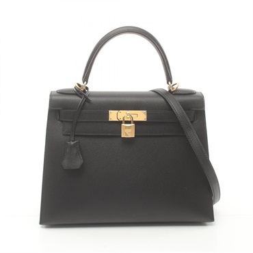 HERMES Kelly 28 2way shoulder Hand bag Z Epsom Epsom Black GHW Used
