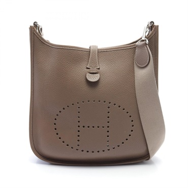 HERMES Evelyne 1 PM Shoulder Bag K Taurillon Clemence Etoupe Grey Used SHW