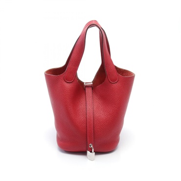 HERMES Picotin Lock PM Handbag Clemence leather Rouge casaque Used Women X SHW