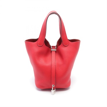 HERMES Picotin Lock PM Handbag Clemence leather Red Rouge coeur Used Women D SHW