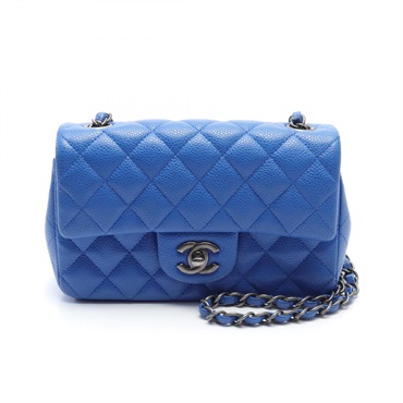 CHANEL CC Matelasse Chain Shoulder Bag Caviar skin Blue Used Women Coco