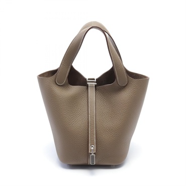 HERMES Picotin Lock PM Handbag Clemence leather Brown Etoupe Grey Used Women W