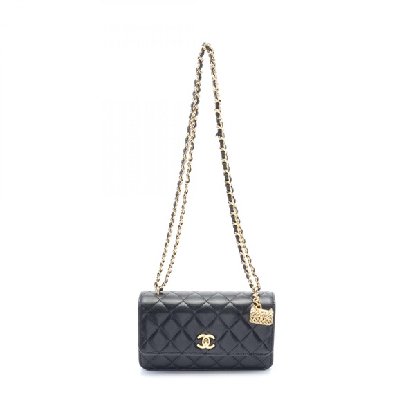 CHANEL Matelasse Shoulder Bag chain wallet charm AP3318 Caviar skin Black GHW