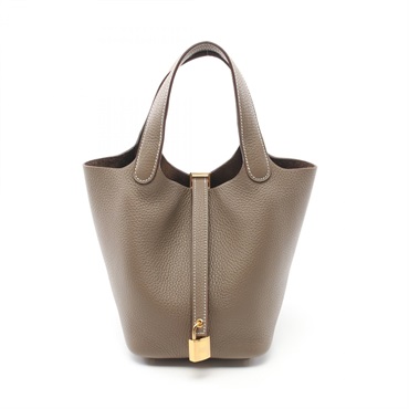 HERMES Picotin Lock PM Hand bag W Taurillon Clemence Etoupe GHW