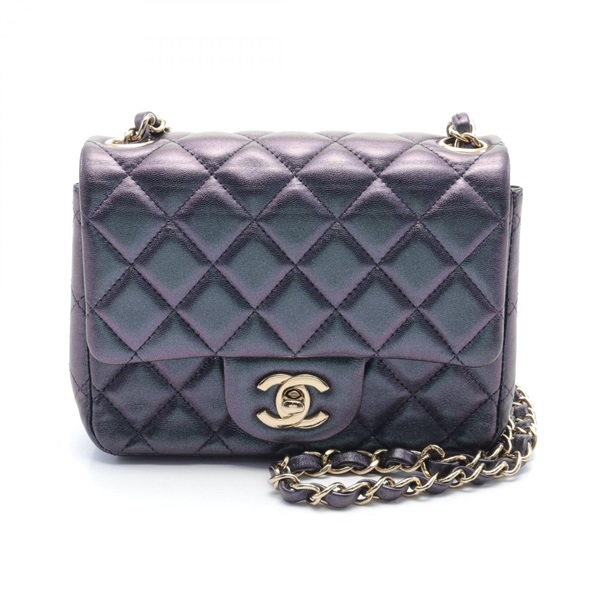 CHANEL CC Mini Matelasse Chain Shoulder Bag leather Navy Used Women Coco