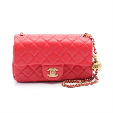 CHANEL CC Matelasse mini flap Shoulder Bag AS1787 Lamb leather Red Used Women