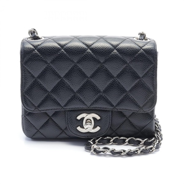 CHANEL Mini Matelasse Shoulder Bag A35200 Caviar Skin leather Black Used Women