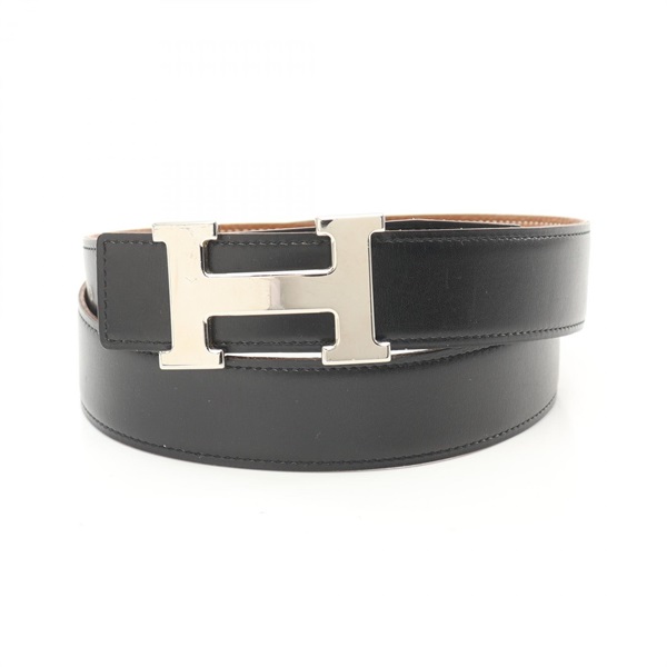 HERMES Constance H Belt Clemence Togo leather Black Used unisex SHW H