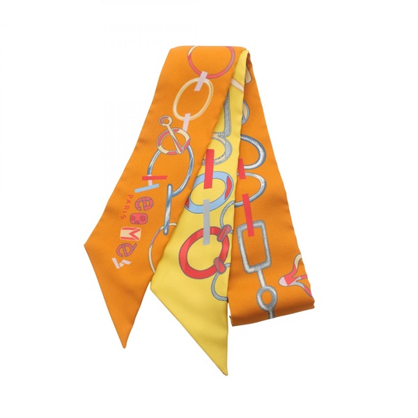 HERMES Twilly DO RE BOUCLES Scarf silk Orange Multicolor Used Women