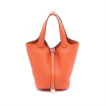 HERMES Picotin Lock PM Hand bag T Togo leather Orange poppy Used SHW