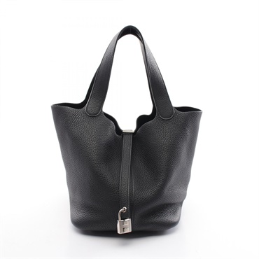 HERMES Picotin Lock MM Hand bag D Taurillon Clemence Black Used SHW