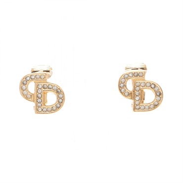 Christian Dior CD logo Earring Gold Plated Rhinestone Used women