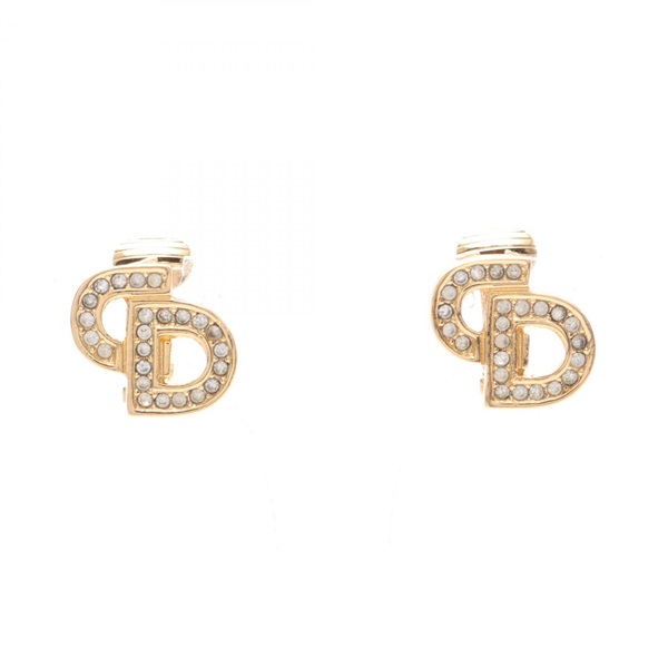 Christian Dior CD logo Earring Gold Plated Rhinestone Used women