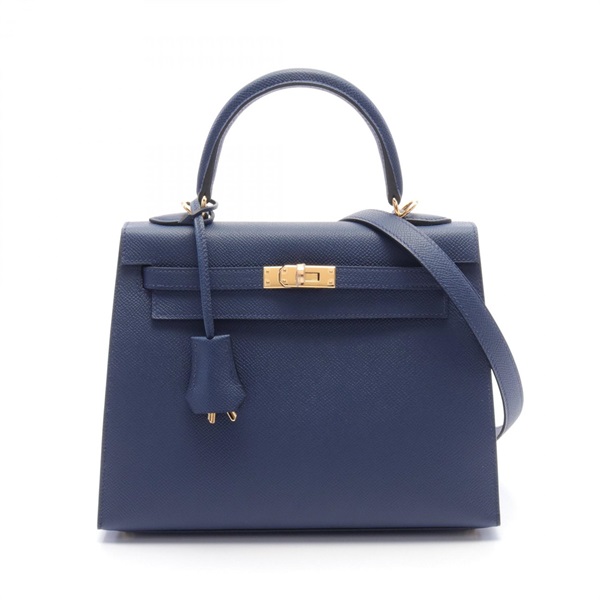 HERMES Kelly 25 Shoulder Hand bag Epsom Leather GHW Deep blue Used Women