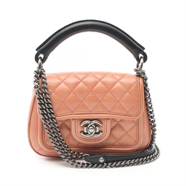 CHANEL chain Shoulder hand Bag leather Brown Black salmon pink Used