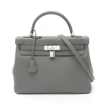 HERMES Kelly 32 2way Handbag Togo leather Gray Vert amande Used Women D SHW