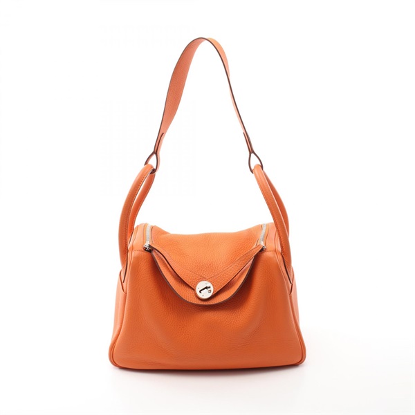 HERMES Lindy 30 Shoulder Bag Taurillon Clemence SHW Orange Used Women