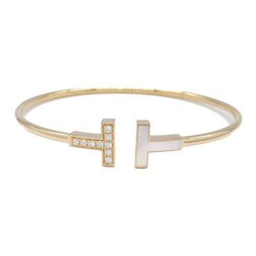TIFFANY＆CO T Wire Bracelet Medium 64028618 18KPG diamond White shell Used Women