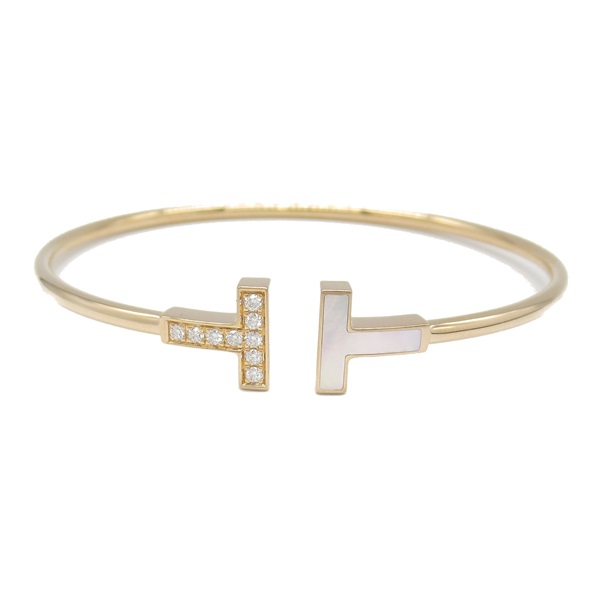 TIFFANY＆CO T Wire Bracelet Medium 64028618 18KPG diamond White shell Used Women