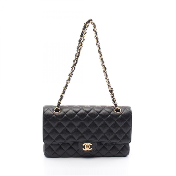 CHANEL Matelasse W flap Shoulder Bag AO1112 leather Grained calfskin Black Used