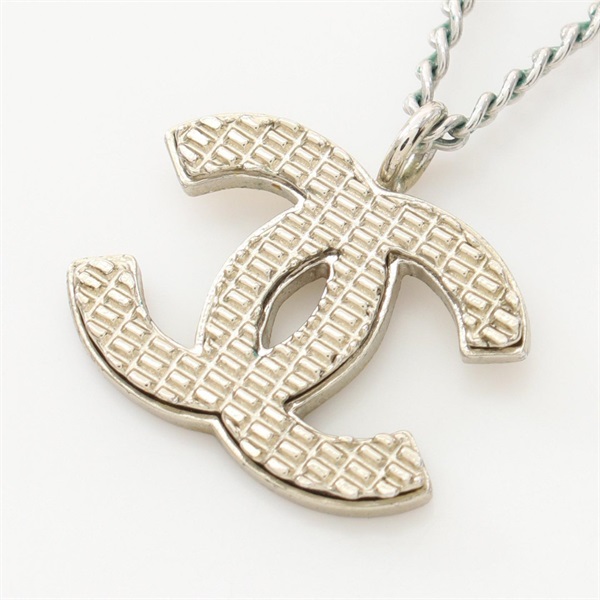 CHANEL COCO Mark Necklace Pendant Stainless Steel SHW Used CC