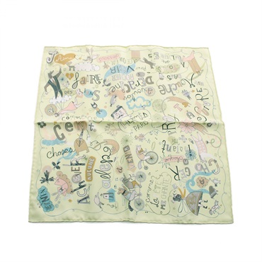 HERMES Petit Care Carre 45 LES CONFESSIONS Scarf silk Green Used Women