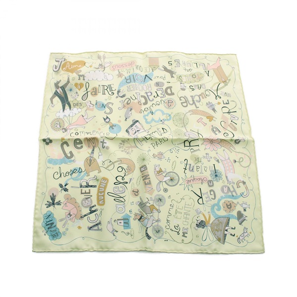 HERMES Petit Care Carre 45 LES CONFESSIONS Scarf silk Green Used Women