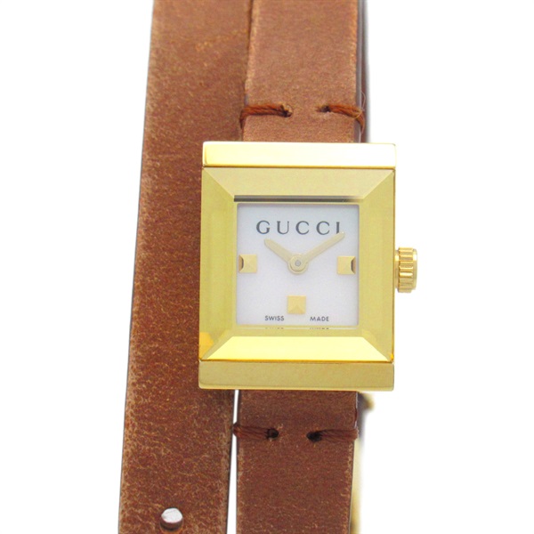 GUCCI Wrist Watch 128.5 Quartz Gold Plated Leather Used Women