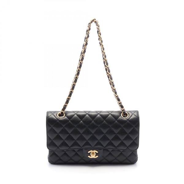 CHANEL Matelasse W flap chain Shoulder Bag A01112 Grained Calf Black Used GHW