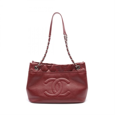 CHANEL Chain Shoulder Bag leather Grained calfskin Red Used Women SHW CC Coco