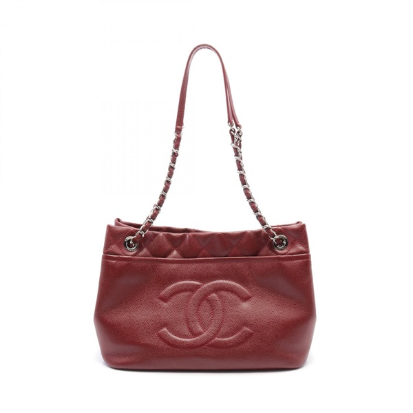 CHANEL Chain Shoulder Bag leather Grained calfskin Red Used Women SHW CC Coco