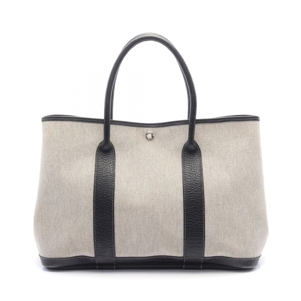 HERMES Garden party PM Tote Bag H Toile H leather Gray Black Used SHW