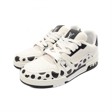 LOUIS VUITTON LV trainer line sneakers 1AB8JI leather White Black Used mens #7.5