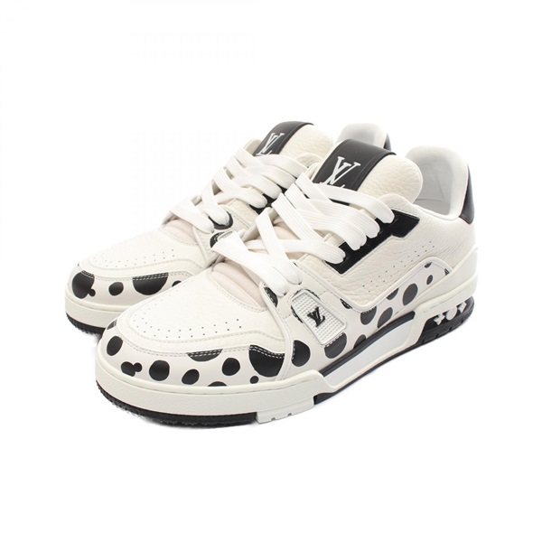 LOUIS VUITTON LV trainer line sneakers 1AB8JI leather White Black Used mens #7.5