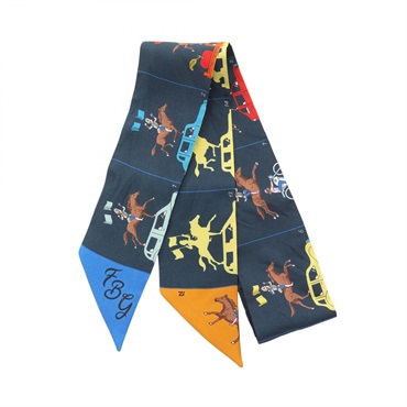 HERMES Twilly HERMES PARADE Scarf silk Navy Orange Multicolor Used Women