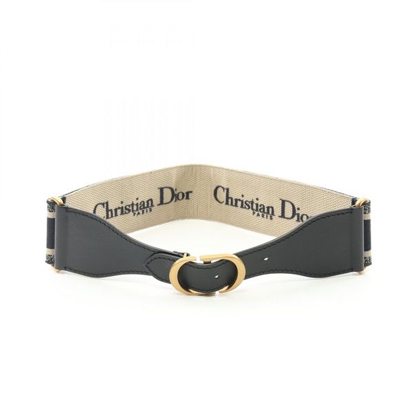 Christian Dior CD logo belt canvas leather Black Navy White Used Women