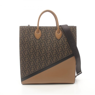 FENDI Zucca Tote shoulder crossbody Bag 7VA578 canvas leather Brown Black Used
