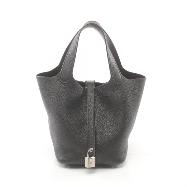 HERMES Picotin Lock PM Hand bag U Taurillon Clemence Black Used SHW