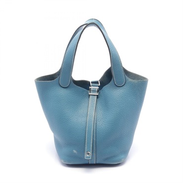 HERMES Picotin Lock PM Hand bag L Taurillon Clemence Blue jean Used SHW