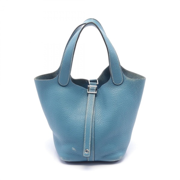 HERMES Picotin Lock PM Hand bag L Taurillon Clemence Blue jean Used SHW
