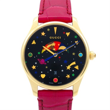 GUCCI G timeless moon phase Wrist Watch YA1264050 Quartz 18KYG leather Used Boys