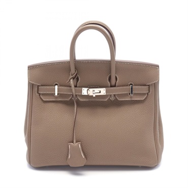 HERMES Birkin 25 Hand bag C Togo leather Brown Etoupe Grey Used SHW