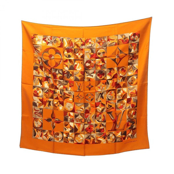 LOUIS VUITTON Carre Au fil du temps Monogram Scarf silk Orange Used Women LV