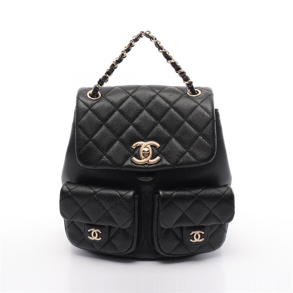 CHANEL Small Rucksack Backpack AS3787 leather Grained calfskin Black Used Women