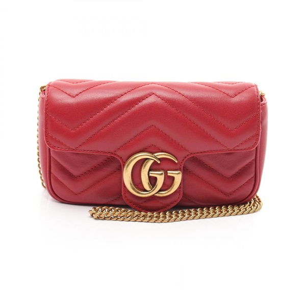 GUCCI GG Marmont Super Mini Chain Shoulder Bag 476433 leather Red Used Women